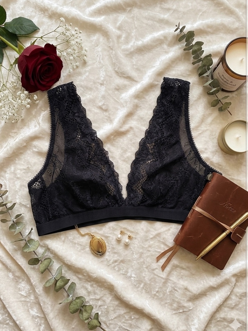 GapBody Sheer Plunging Black Lace Bralette - Size M